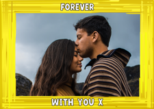 You're engaged yellow swirl border photo upload Sponge Cake Topper