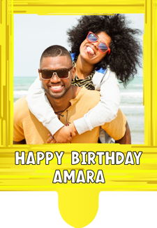Happy birthday yellow swirl border for her photo upload Retro Cupcake Topper