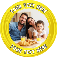 Custom message yellow swirl border photo upload Edible Cupcake Topper
