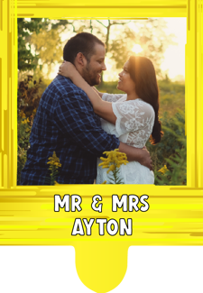 Wedding yellow swirl border photo upload Retro Cupcake Topper