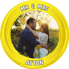 Wedding yellow swirl border photo upload Wafer Cupcake Topper