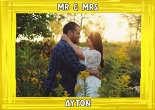 Wedding yellow swirl border photo upload Sponge Cake Topper