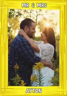 Wedding yellow swirl border photo upload Sponge Cake Topper