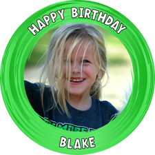 Happy birthday green swirl border for girls photo upload Sponge Cake Topper