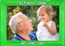 Get well soon green swirl border photo upload Sponge Cake Topper