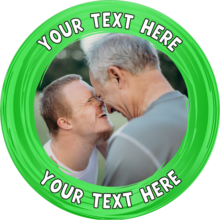 Custom message green swirl border photo upload Edible Cupcake Topper
