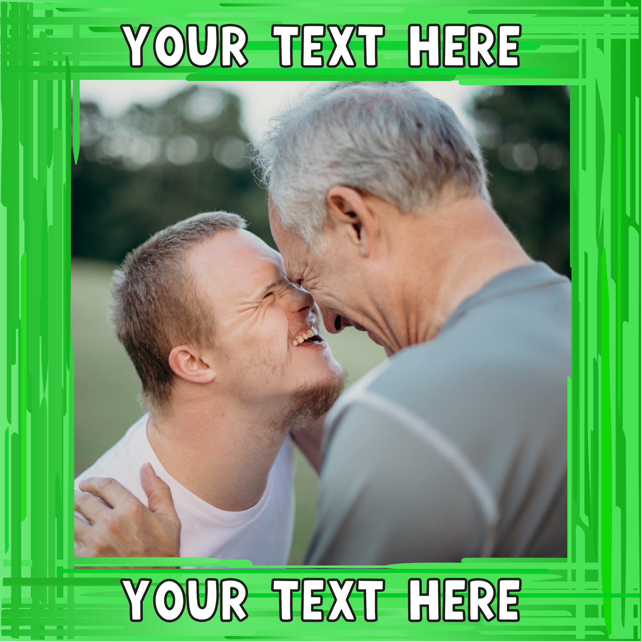 Custom message green swirl border photo upload Sponge Cake Topper