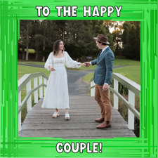 Wedding green swirl border photo upload Sponge Cake Topper