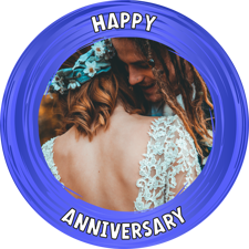 Anniversary dark blue swirl border photo upload Sponge Cake Topper