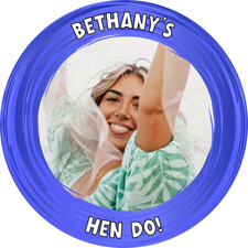 Hen do dark dark blue swirl border photo upload Sponge Cake Topper