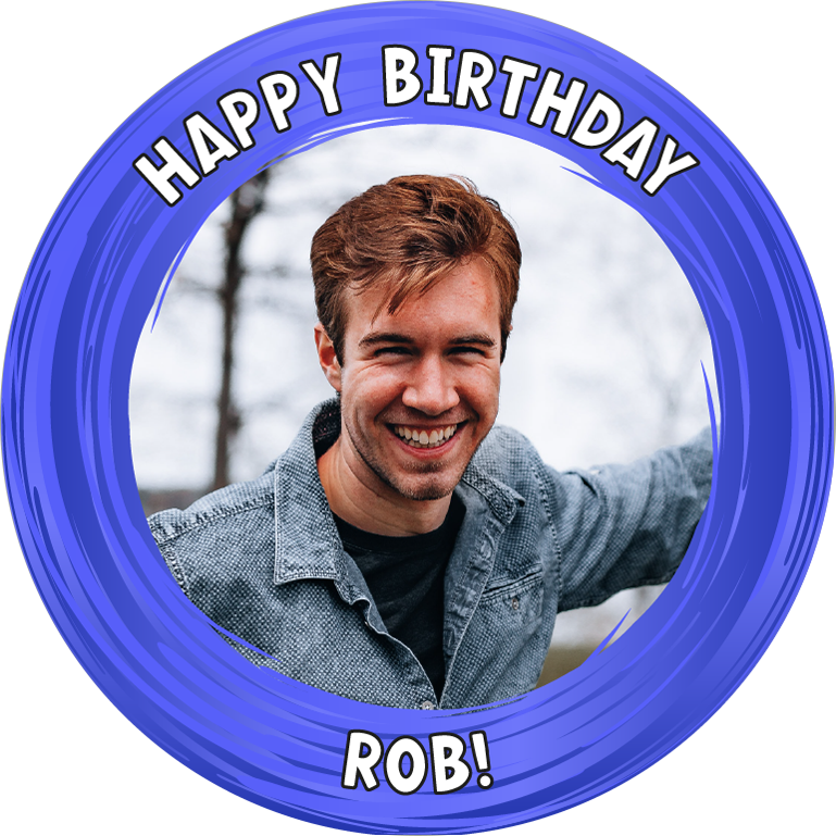 Happy birthday dark blue swirl border for him photo upload Edible Cupcake Topper