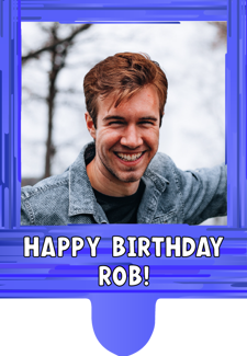 Happy birthday dark blue swirl border for him photo upload Retro Cupcake Topper
