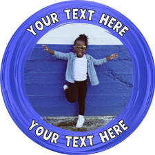 Custom message dark blue swirl border photo upload Edible Cupcake Topper
