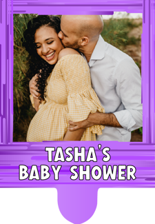 Baby shower purple swirl border photo upload Retro Cupcake Topper