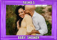 Baby shower purple swirl border photo upload Sponge Cake Topper