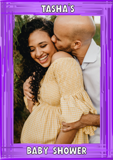 Baby shower purple swirl border photo upload Sponge Cake Topper