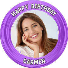 Purple swirl border happy birthday for her photo upload Edible Cupcake Topper