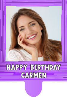 Purple swirl border happy birthday for her photo upload Retro Cupcake Topper