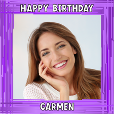 Purple swirl border happy birthday for her photo upload Sponge Cake Topper