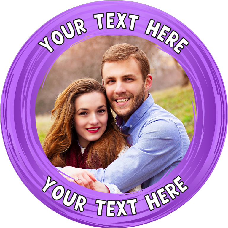 Purple swirl border custom message photo upload Edible Cupcake Topper