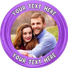 Purple swirl border custom message photo upload Edible Cupcake Topper