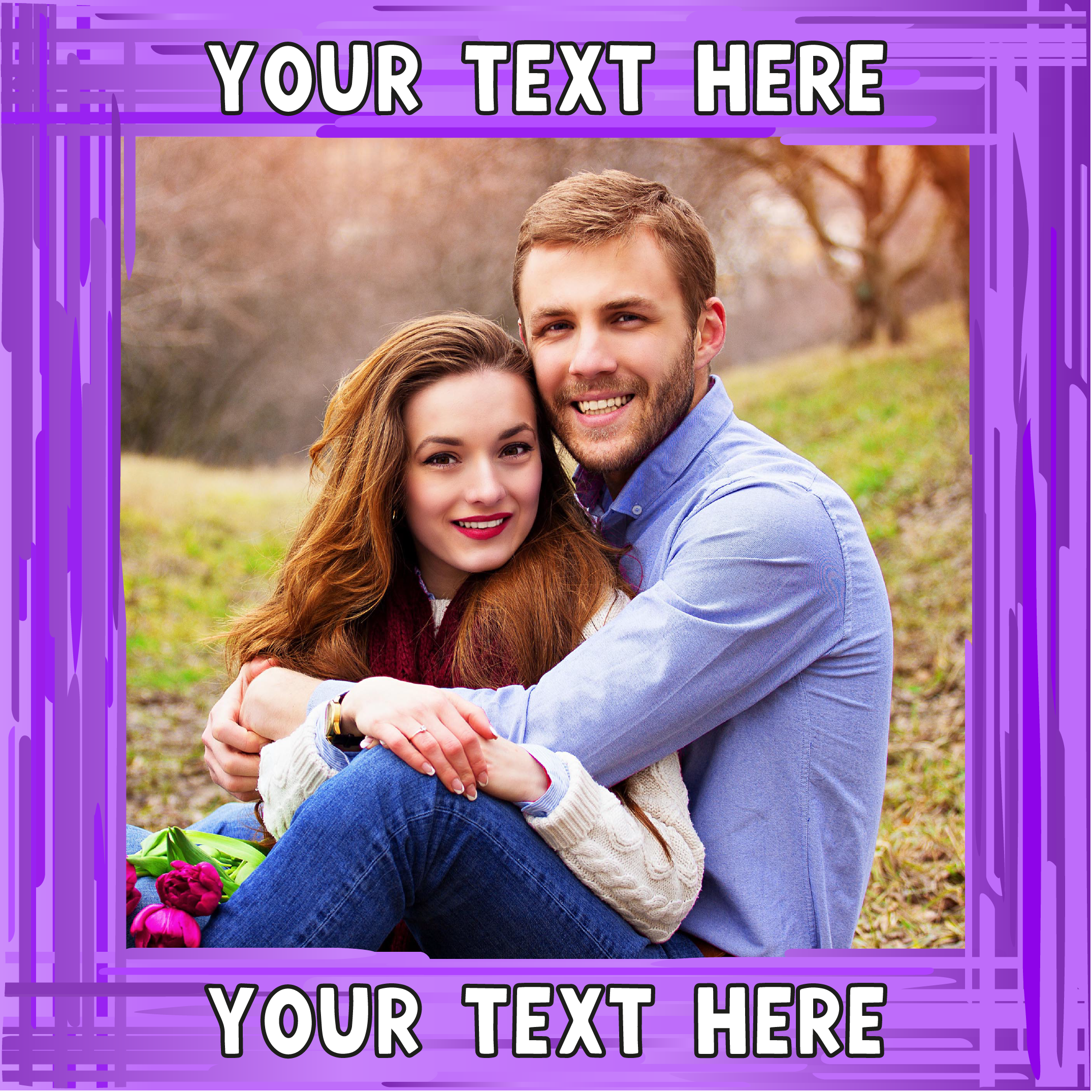 Purple swirl border custom message photo upload Sponge Cake Topper
