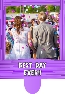 Wedding purple swirl border photo upload Retro Cupcake Topper