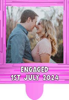 Engaged pink swirl border photo upload Retro Cupcake Topper