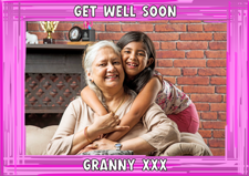 Get well soon pink swirl border photo upload Sponge Cake Topper