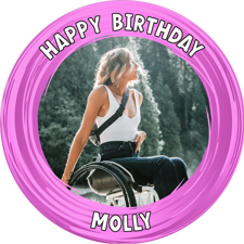 Happy birthday pink swirl border for her photo upload Edible Cupcake Topper