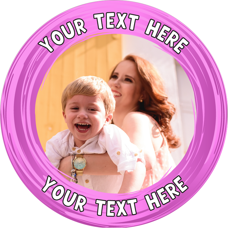 Custom message pink swirl border photo upload Edible Cupcake Topper