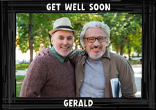 Get well soon black swirl border photo upload Sponge Cake Topper