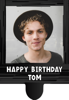 Happy birthday black swirl border for him photo upload Retro Cupcake Topper