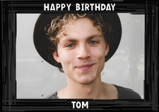 Happy birthday black swirl border for him photo upload Sponge Cake Topper