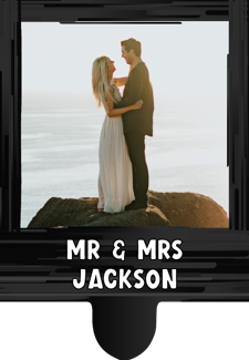 Wedding black swirl border photo upload Retro Cupcake Topper