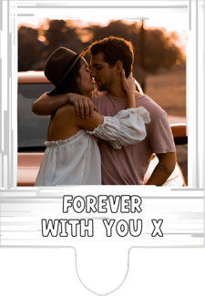 We're engaged white swirl border photo upload Retro Cupcake Topper
