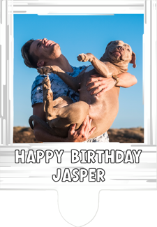 Happy birthday white swirl border for him photo upload Retro Cupcake Topper