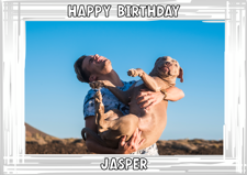 Happy birthday white swirl border for him photo upload Sponge Cake Topper