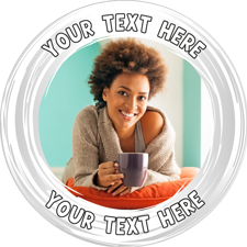 Custom message white swirl border photo upload Edible Cupcake Topper