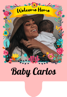 New baby pretty colourful flower border photo upload Retro Cupcake Topper
