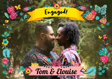 You’re engaged pretty colourful flower border photo upload Sponge Cake Topper