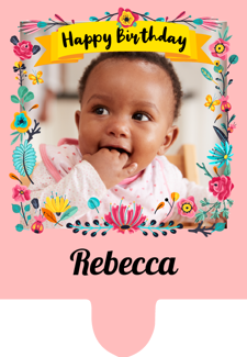 Happy birthday pretty colourful flowers border for girls photo upload Retro Cupcake Topper