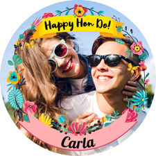 Hen do pretty colourful flower border photo upload Sponge Cake Topper