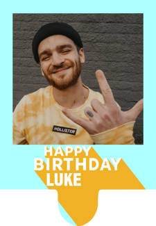 Happy birthday colourful blue orange shadow for him photo upload Retro Cupcake Topper