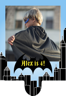 Happy birthday bat superhero city photo upload Retro Cupcake Topper