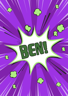 Superhero purple green comic book name custom text Sponge Cake Topper
