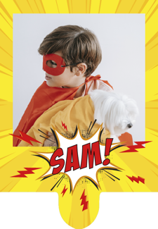 Superhero yellow red lightning comic book name photo upload Retro Cupcake Topper
