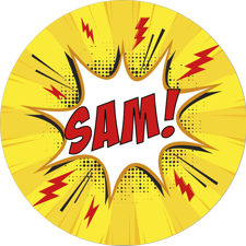Superhero yellow red lightning comic book name custom text Wafer Cupcake Topper