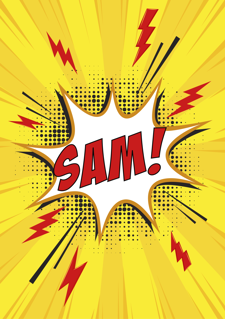 Superhero yellow red lightning comic book name custom text Sponge Cake Topper