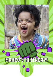 Happy birthday superhero strong green hand photo upload Retro Cupcake Topper